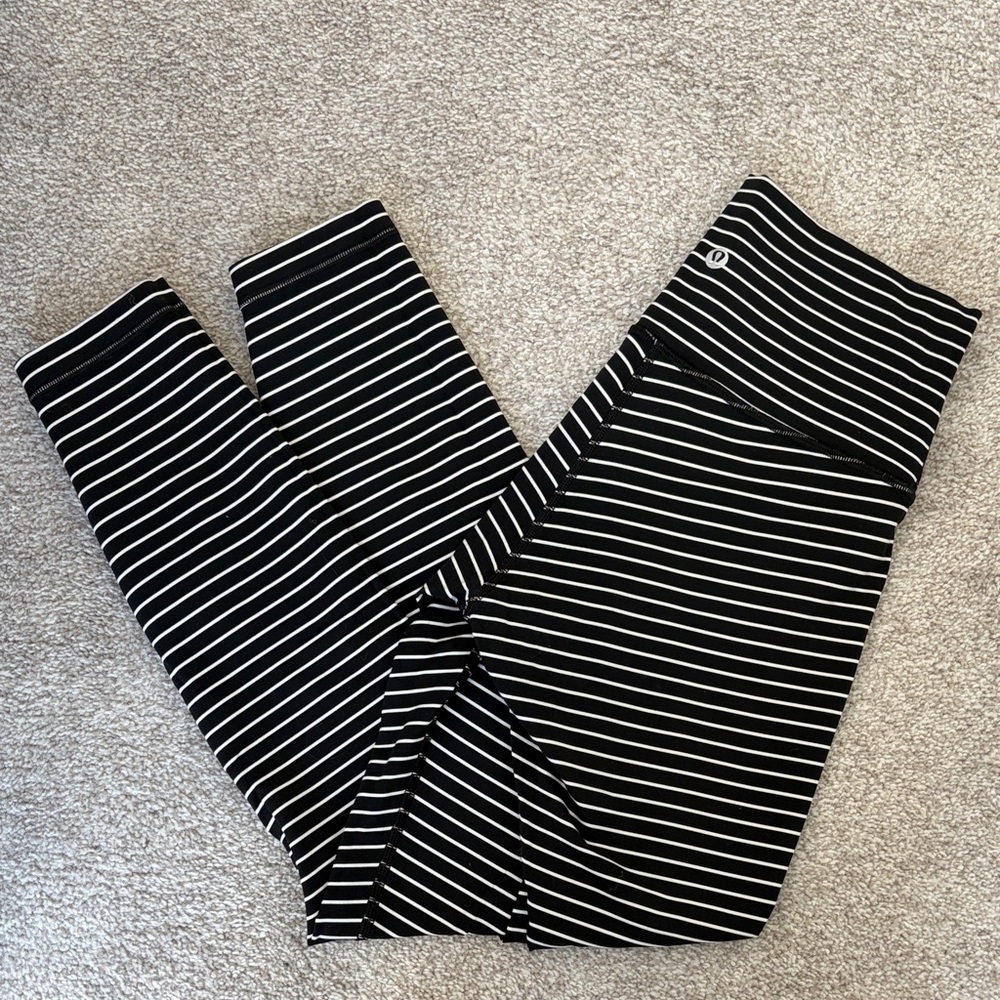 Lululemon Leggings- Black and White Striped Leggings